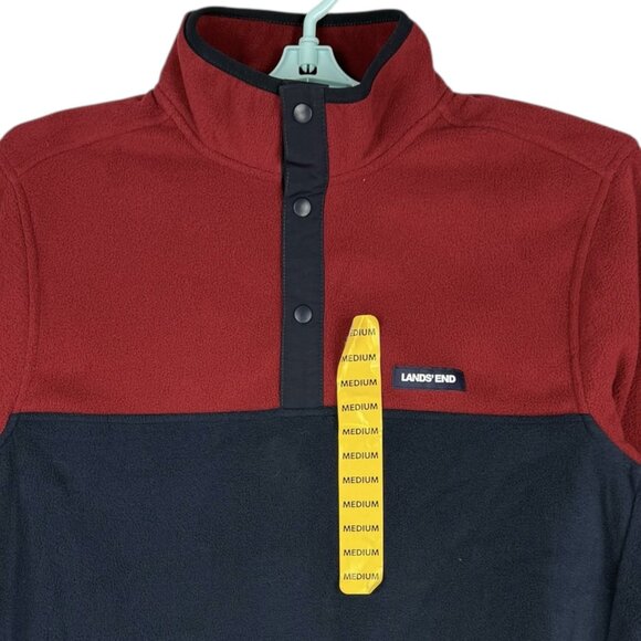 NWOT Lands End Men's Fleece Pullover Henley Mock Neck Snap Red/Blue Jacket Sz M - Picture 3 of 10